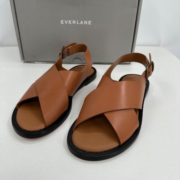 Everlane The City Crossover Sandals size 6 Desert Tan Leather Ankle Strap Buckle - Picture 1 of 9
